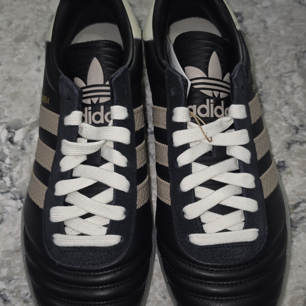 adidas Samba Classic Black with Cream Stripes Leather Sneakers